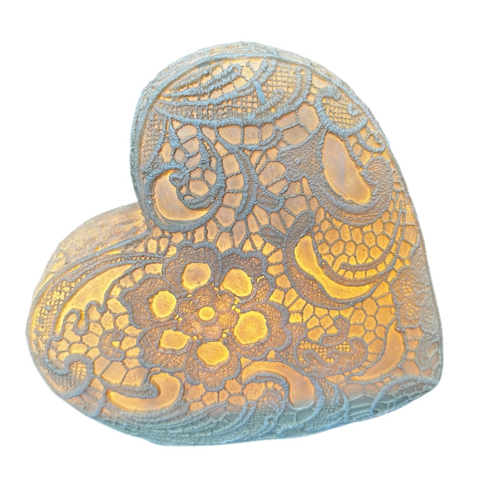 Cracker Barrel Heart Accent Light Lace‎ Floral Cream Mood Lamp Cottagecore